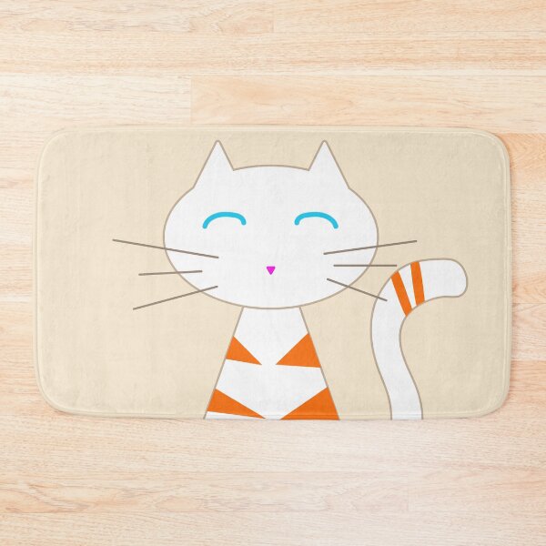 Item preview, Enlarge Huge Smiling Face White Cat with Orange Triangle Mark in Cream designed and sold by Moyanana.