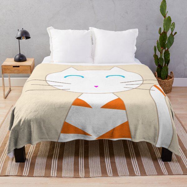 Item preview, Enlarge Huge Smiling Face White Cat with Orange Triangle Mark in Cream designed and sold by Moyanana.