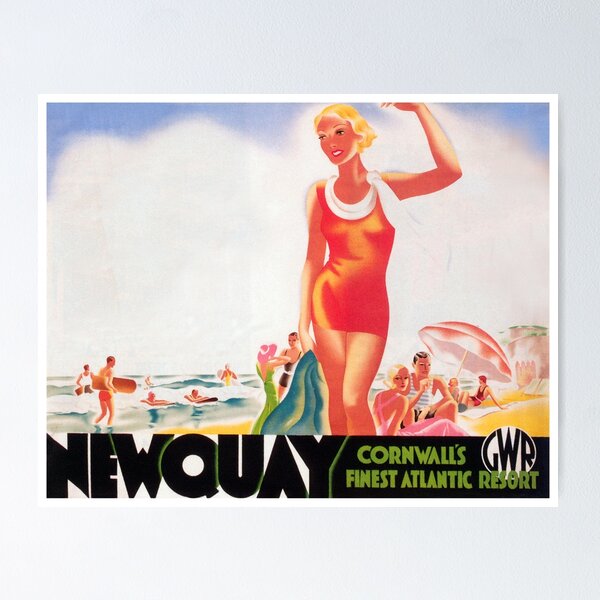 Item preview, Newquay, England, Cornwall, Vintage Travel Poster designed and sold by vintagevivian.