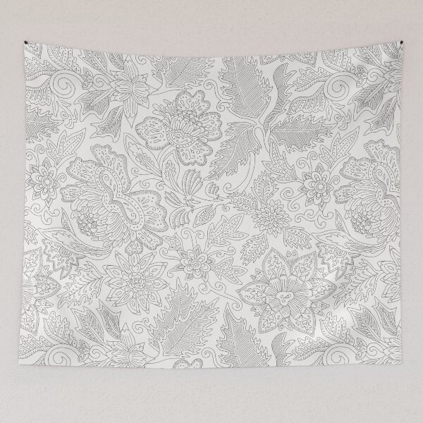 Item preview, Indienne Flower Pattern - Gray/Offwhite designed and sold by JennieCarolina.