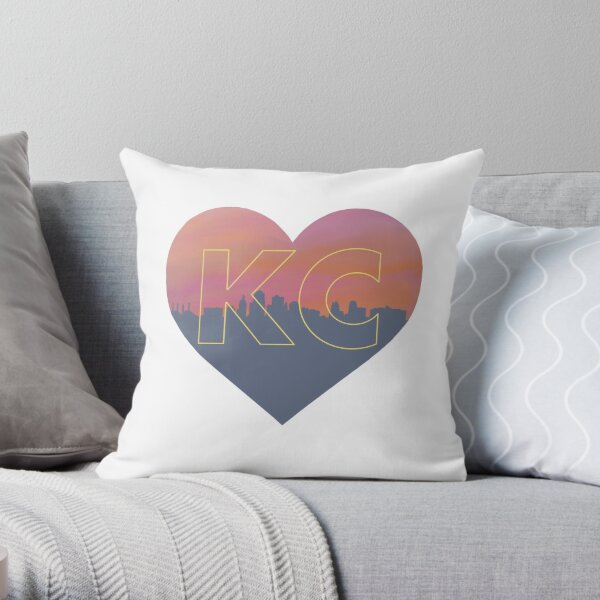 Kansas City skyline heart in yellow Throw Pillow
