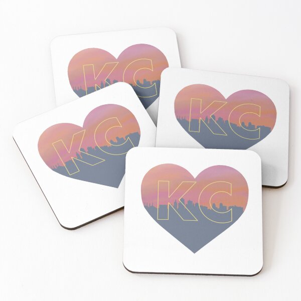 Kansas City skyline heart in yellow Coasters (Set of 4)