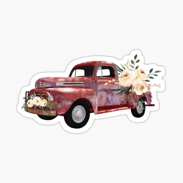 Rustic Vintage Truck With Flowers Sticker