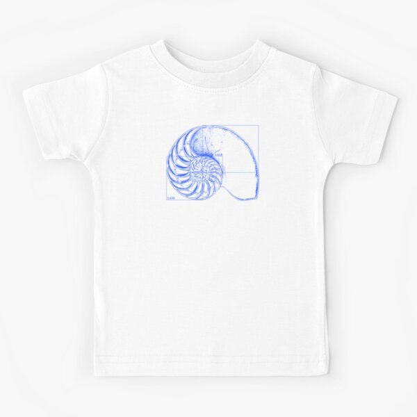 Fibonacci on a nautilus shell (blue) Kids T-Shirt