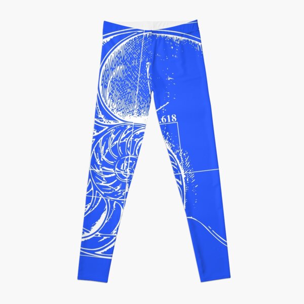 Fibonacci on a nautilus shell (blue) Leggings