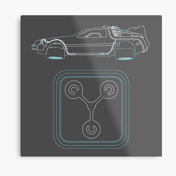 Back to the Future Delorean and Flux Capacitor Metal Print