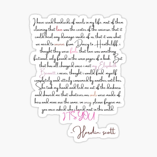 Hardin Scott's Letter to Tessa Sticker