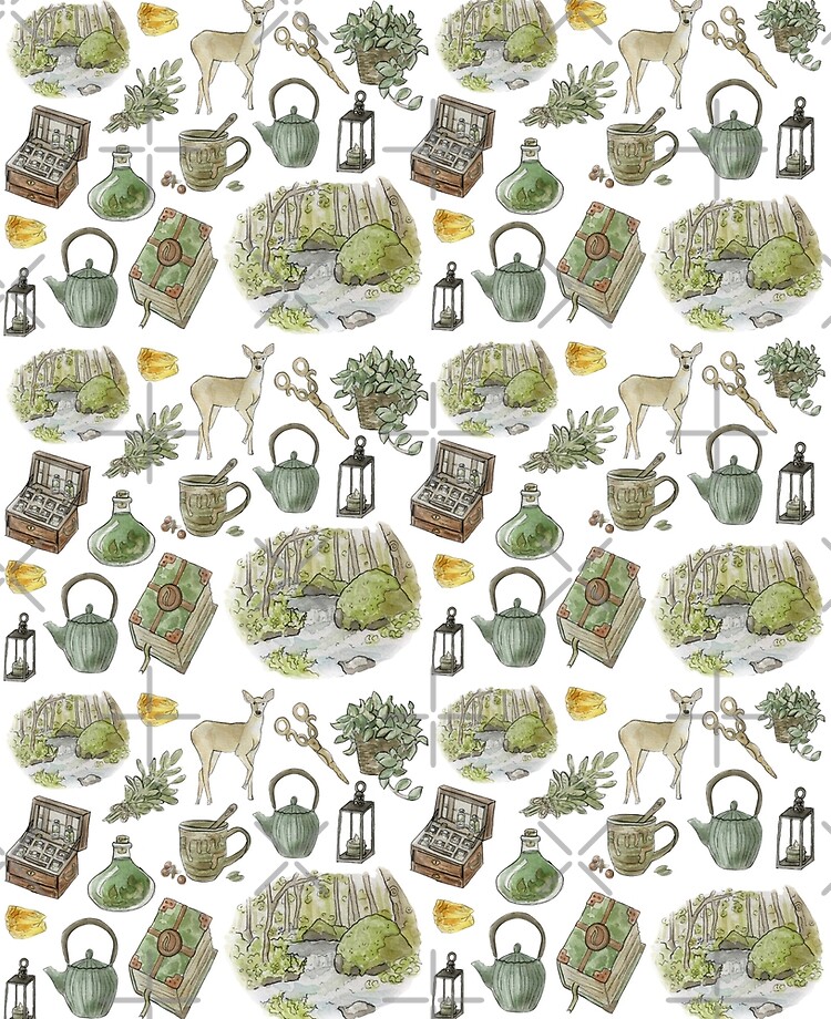 Green Witch Pattern - Wrap Around with White Background