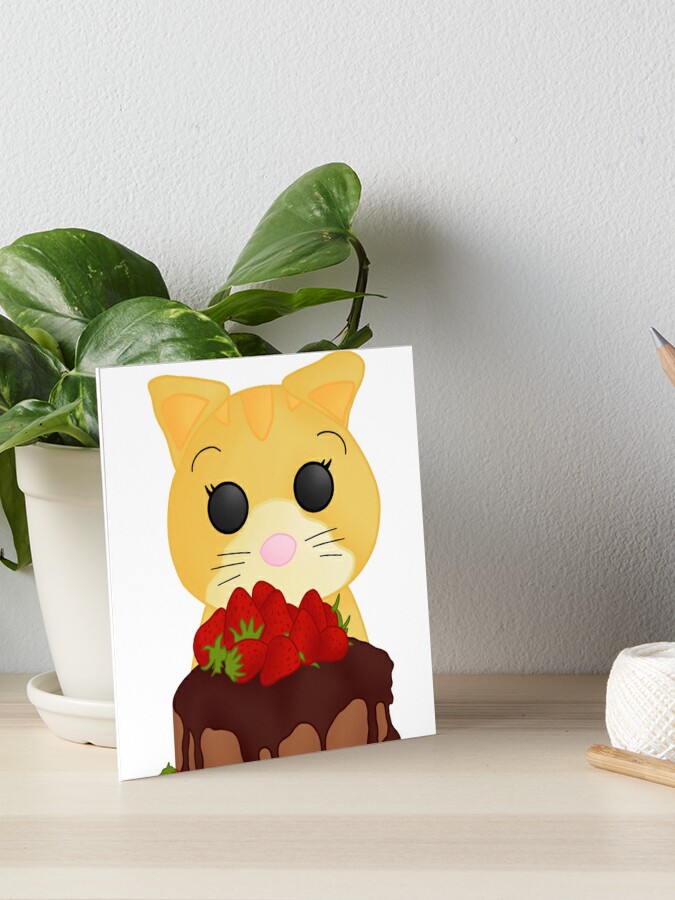 Adopt Me Ginger Cat Eats Chocolate Cake Art Board Print By Lipertu Redbubble - roblox adopt me neon ginger cat