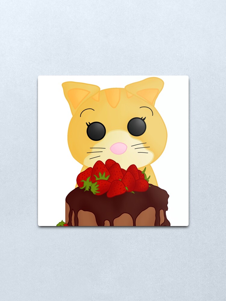 Adopt Me Ginger Cat Eats Chocolate Cake Metal Print By Lipertu Redbubble - roblox adopt me mega neon ginger cat