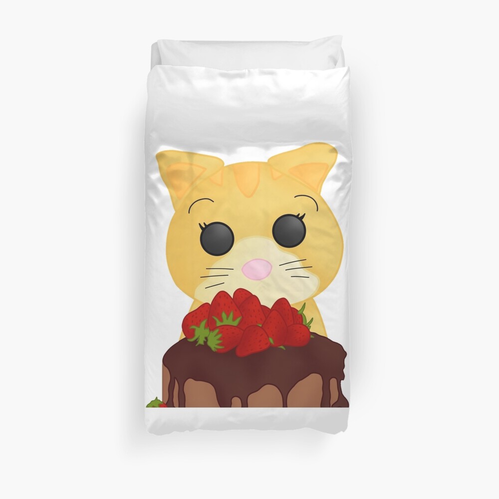 Adopt Me Ginger Cat Eats Chocolate Cake Duvet Cover By Lipertu Redbubble - funny cake roblox adopt me