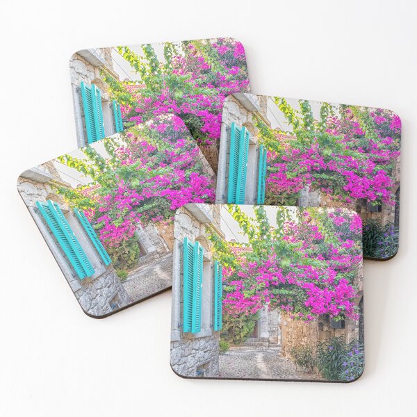 Item preview, Blue shutters on a house and purple bougainvillea designed and sold by Kevin Hellon.