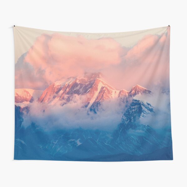 Snow Mountain at Pink Sunset Tapestry