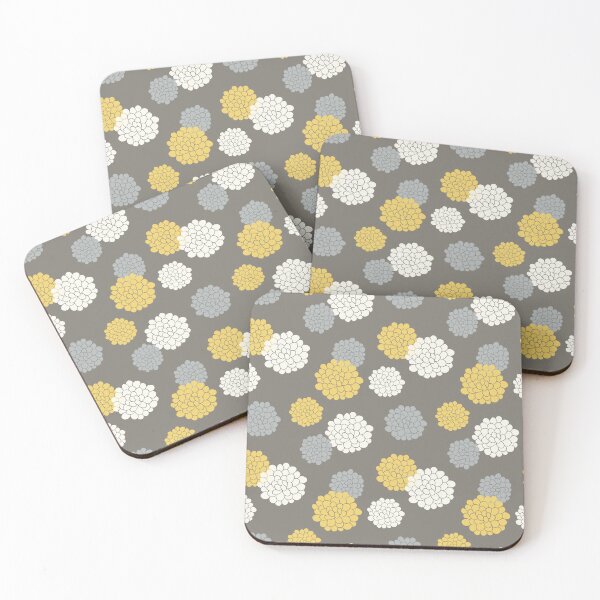 Item preview, yellow grey white florals designed and sold by Unalomedesigns.