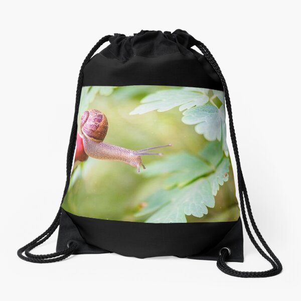 The snail who defies gravity to reach her kid. Drawstring Bag
