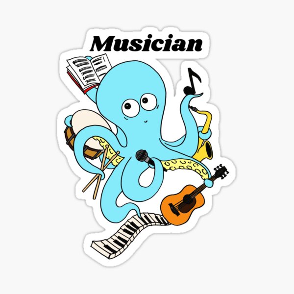 Cute and Funny Musician Octopus Design Sticker