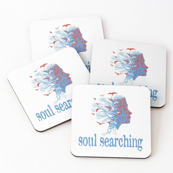 Item preview, a full tree with branches and roots embedded like a vein into a woman's head in side view breaking into flying birds with soul searching text design designed and sold by Bees-Honey-Gift.