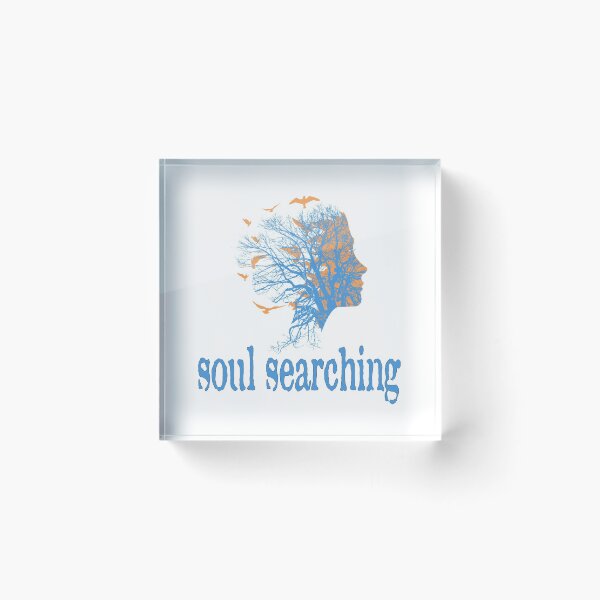 Item preview, a full tree with branches and roots embedded like a vein into a woman's head in side view breaking into flying birds with soul searching text design designed and sold by Bees-Honey-Gift.