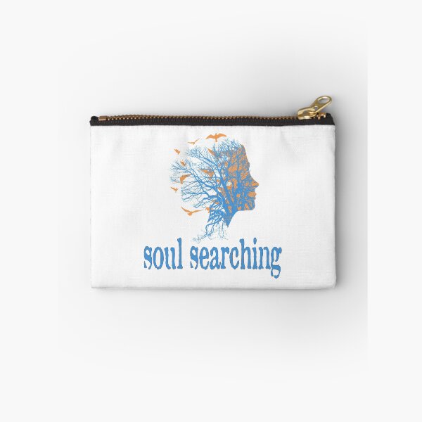 Item preview, a full tree with branches and roots embedded like a vein into a woman's head in side view breaking into flying birds with soul searching text design designed and sold by Bees-Honey-Gift.