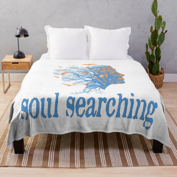 Item preview, a full tree with branches and roots embedded like a vein into a woman's head in side view breaking into flying birds with soul searching text design designed and sold by Bees-Honey-Gift.