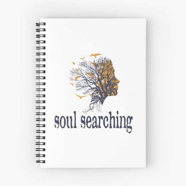 Item preview, a full tree with branches and roots embedded like a vein into a woman's head in side view breaking into flying birds with soul searching text design designed and sold by Bees-Honey-Gift.