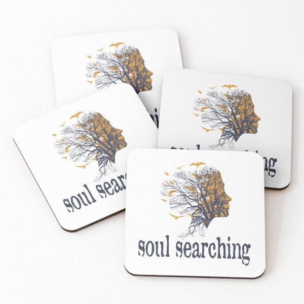 Item preview, a full tree with branches and roots embedded like a vein into a woman's head in side view breaking into flying birds with soul searching text design designed and sold by Bees-Honey-Gift.