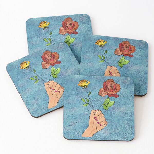 Item preview, Abstract fist holding flowers on a turquoise background. decorating, interiors designed and sold by jayne0524.