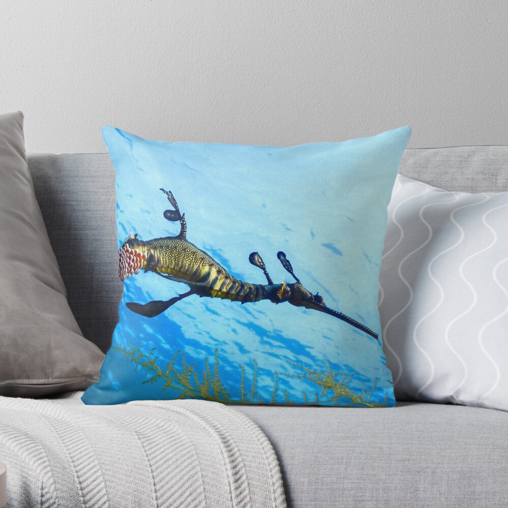 Weedy Seadragon with eggs under the sea Throw Pillow