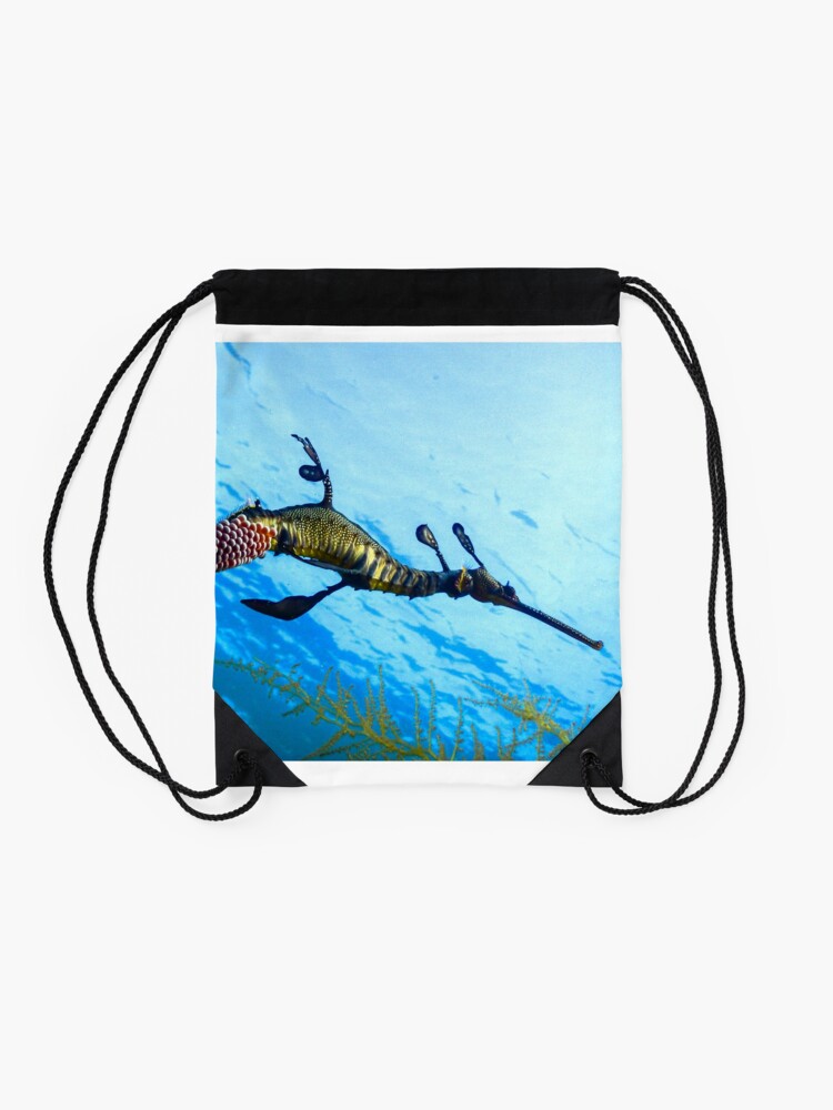 Alternate view of Weedy Seadragon with eggs under the sea Drawstring Bag
