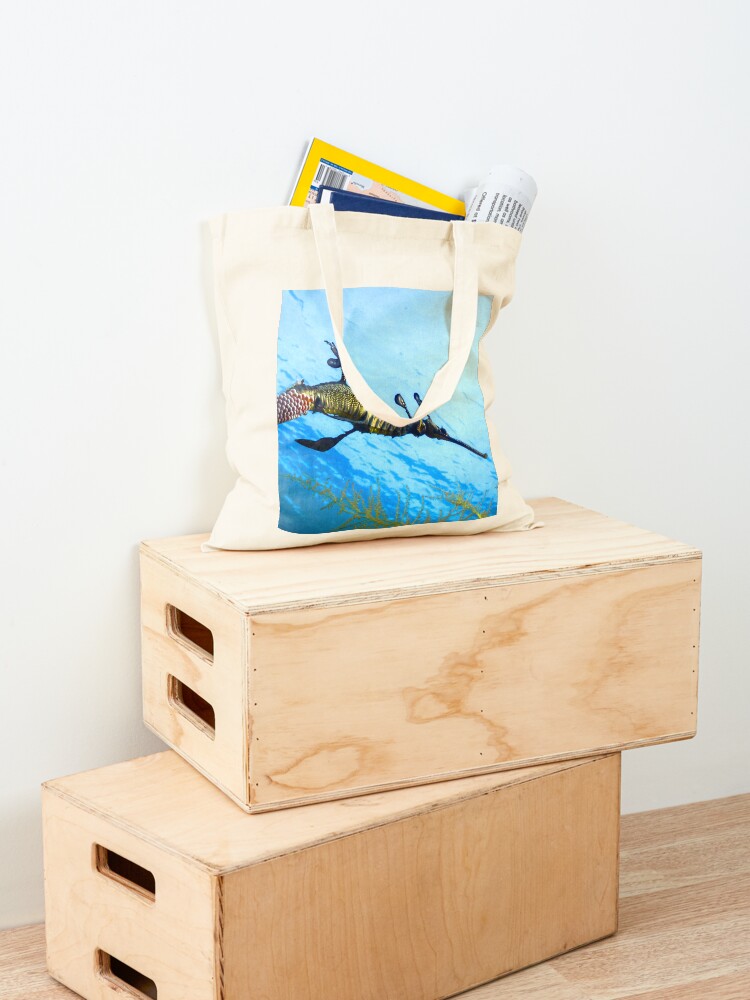 Alternate view of Weedy Seadragon with eggs under the sea Tote Bag