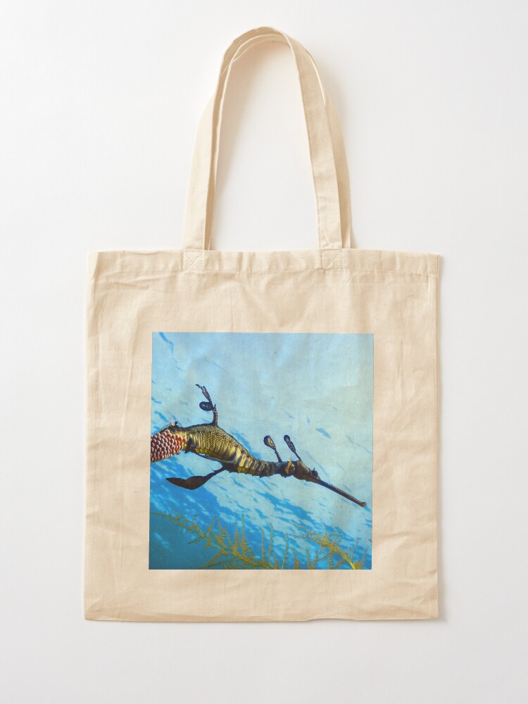 Alternate view of Weedy Seadragon with eggs under the sea Tote Bag
