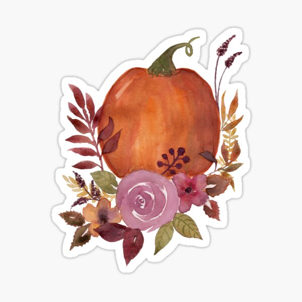 Watercolor Floral Pumpkin Art, Autumn/Fall Decor Sticker