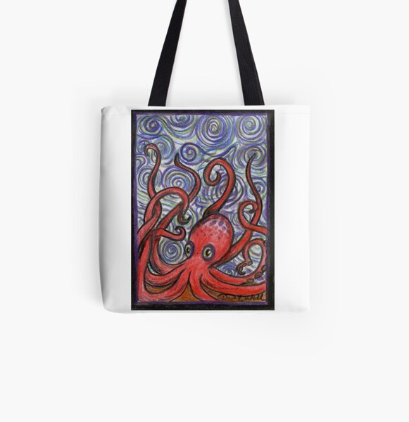 Octopus and Swirls All Over Print Tote Bag