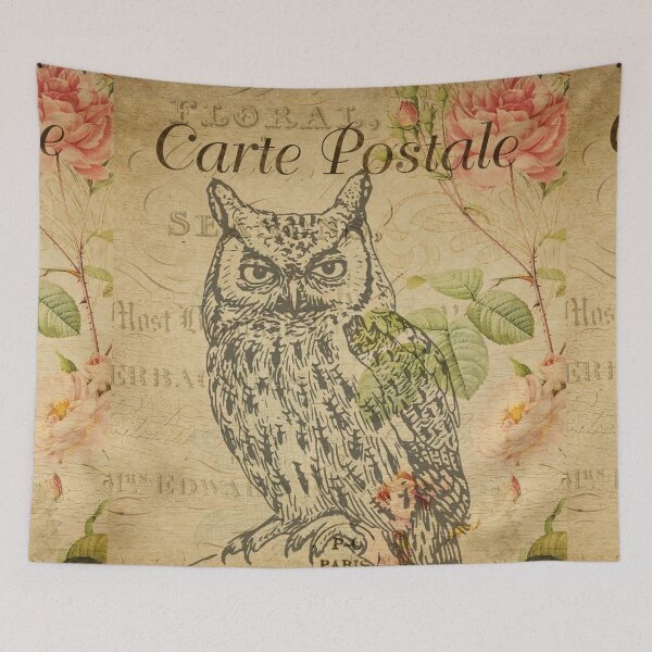 Item preview, Wisdom Old Owl Paris Vintage Postcard Carte Postale Floral Shabby Chic Seasons designed and sold by WizardsWorld.