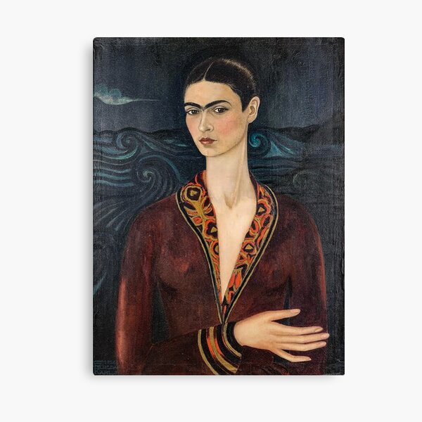 Autoportrait vêtu d'une robe en velours par Frida Kahlo Impression sur toile