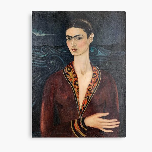 Self-portrait wearing a velvet dress by Frida Kahlo Metal Print