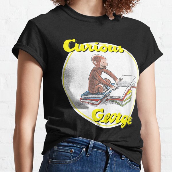 Womens Curious George Reading Poster V-Neck T-Shirt Classic T-Shirt