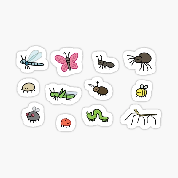 Cute and Happy Bug Stickers, Kawaii Bugs Sticker