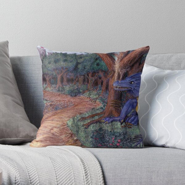 Lying In Wait - Dragon and Maiden Throw Pillow