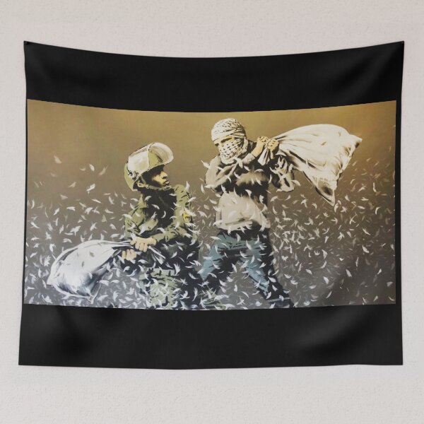 Item preview, Banksy Street Art - Israeli Soldier vs Palestinian Rebel Pillow Fight designed and sold by WE-ARE-BANKSY.