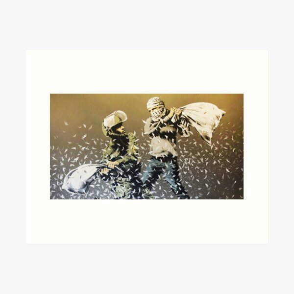 Item preview, Banksy Street Art - Israeli Soldier vs Palestinian Rebel Pillow Fight designed and sold by WE-ARE-BANKSY.