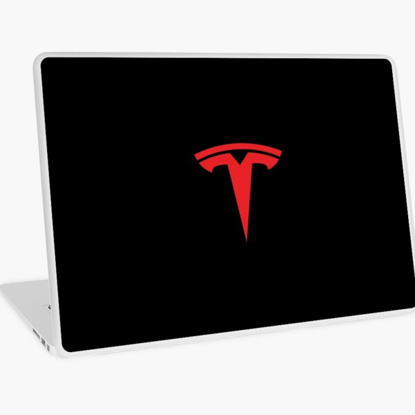 tesla logo only red official laptop skin by ericascarletta redbubble redbubble