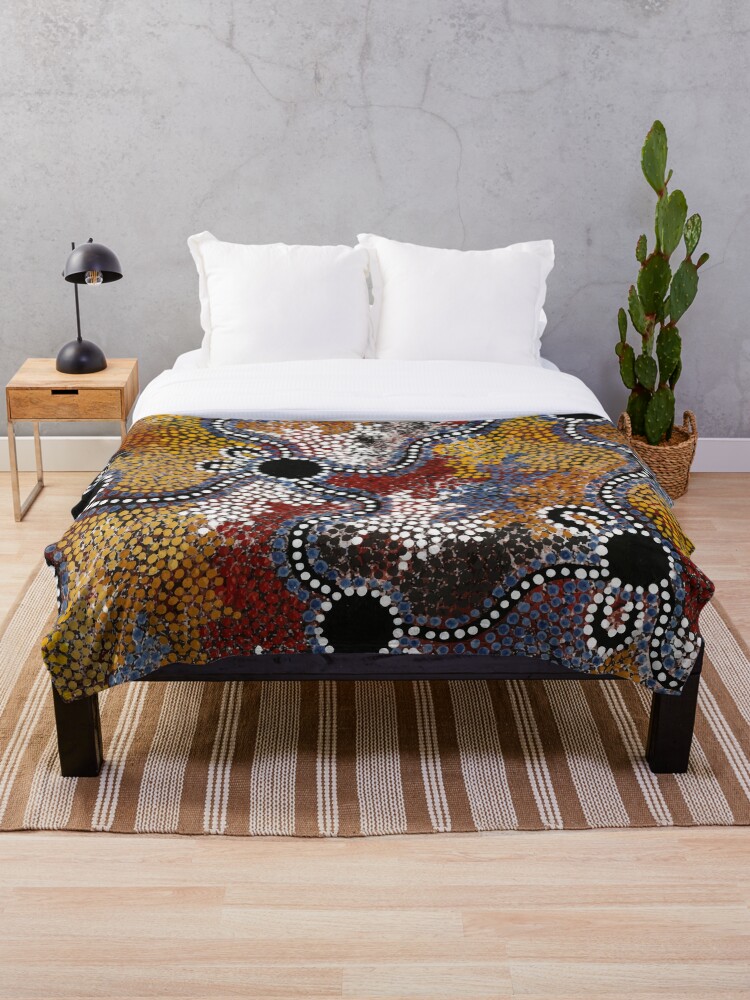 Authentic Aboriginal Art Travels Throw Blanket