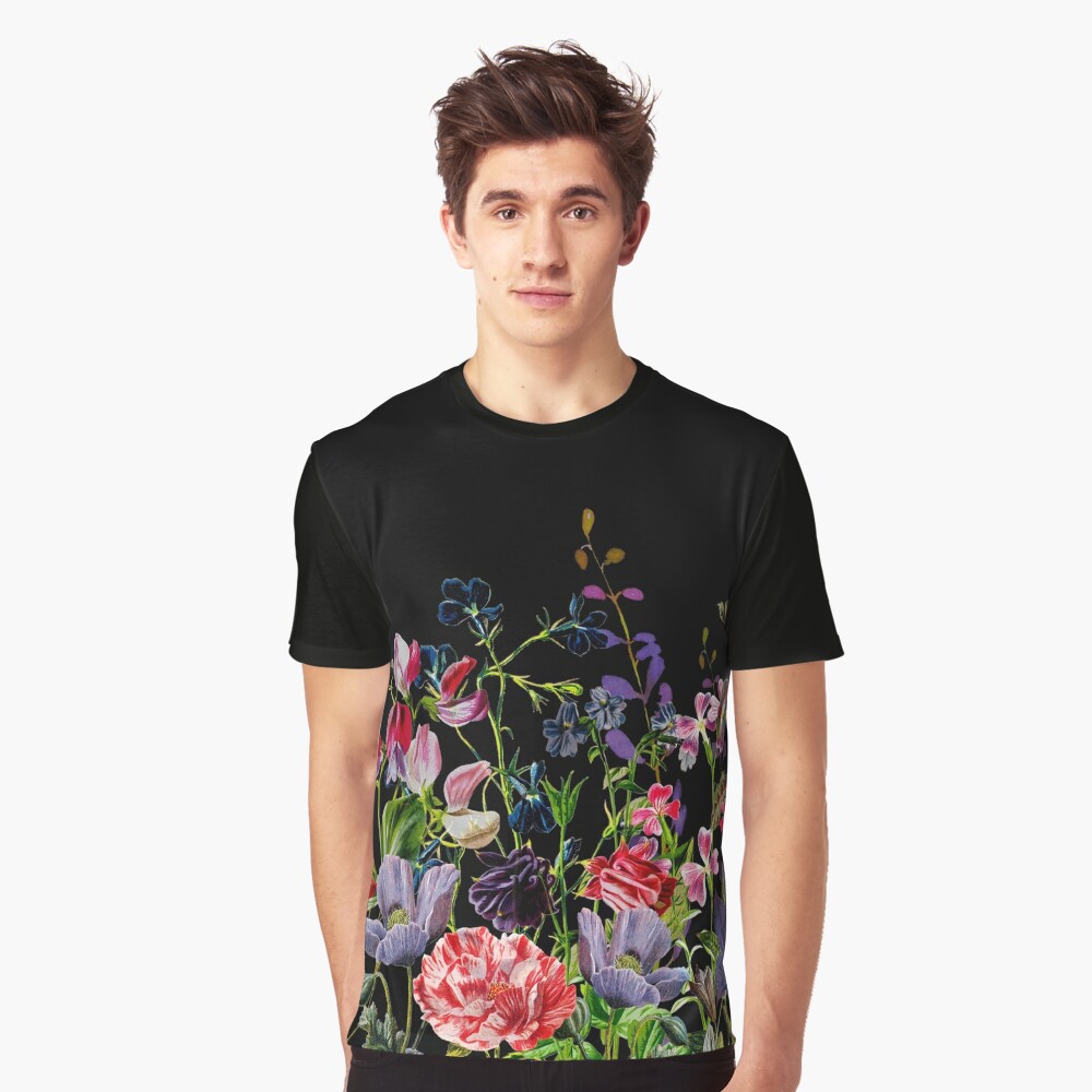 Dark midnight spring flower garden design floral border Women's T-Shirt by  Bramblier York - Fine Art America