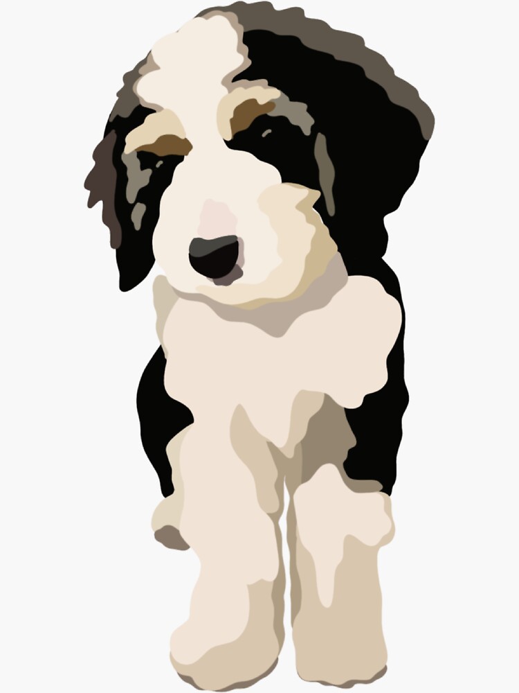 "Bernedoodle Dog Portrait Digital Illustration" Sticker for Sale by