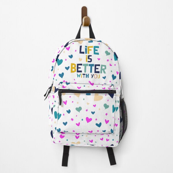Item preview, Life is better with you saying vintage colors backpack hearts mega sweet crass art design with hearts designed and sold by Shirtilike.