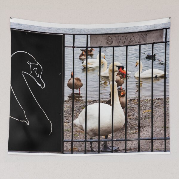 Item preview, Swan behind sign, symbol and gate designed and sold by Tom Carpenter.