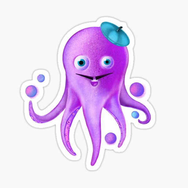 Cartoon octopus joggler with a french hat