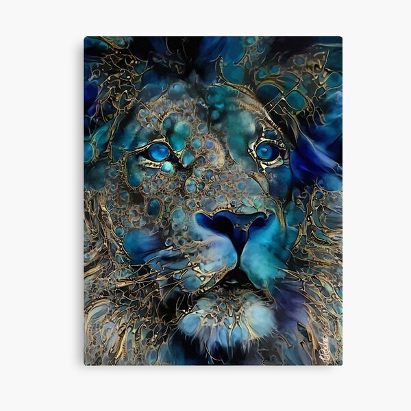blue rey, lion, leon, animal wild, léa roche paintings Canvas Print