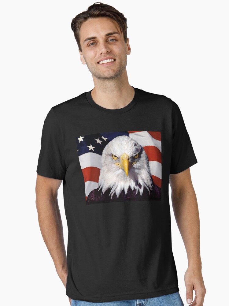 American Bald Eagle in front of the American Flag